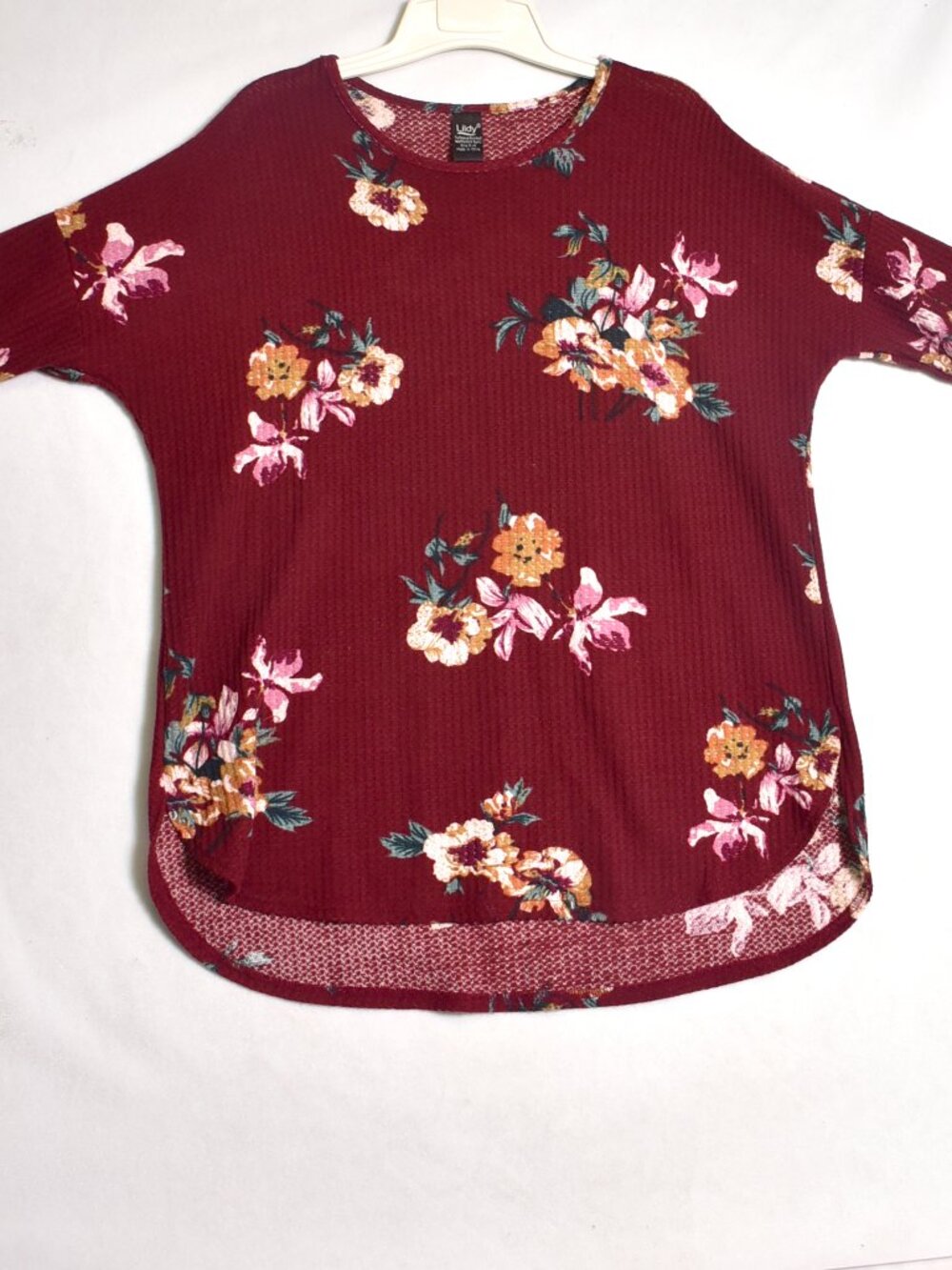 Lildy Woman’s Tunic Top Floral 3/4 Sleeve Round Neck Size S-M